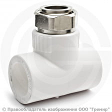 Тройник PP-R комбинированный белый с накидной гайкой Дн 25-3/4" Pro Aqua