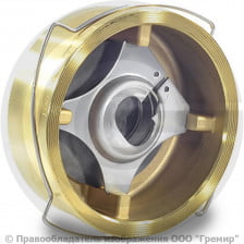 Клапан обратный осевой латунный межфланцевый Ду-32 Ру-16 (Т<120°С) диск нерж CA7441 Tecofi