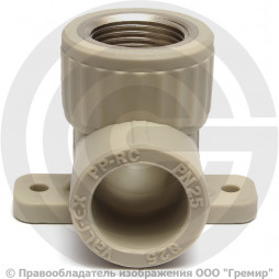 Угольник PP-R комбинированный серый ВР (ВН) Дн 20-3/4" с креплением VALFEX