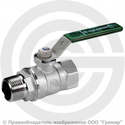 Кран латунный Ду-25 (1") Ру-35 ВР-НР (ВН-НАР) хром зеленый рычаг Giacomini R254WL