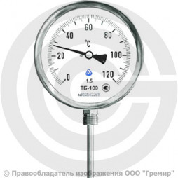 Термометр биметаллический радиальный диаметр 100мм L=100мм G1/2" (Т<120°С) ТБП-Р Завод теплотехнических приборов
