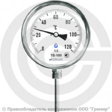 Термометр биметаллический радиальный ТБ-100 G 1/2 Ру-25 от 0°C до +200°C, ножка 100 мм