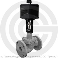 Клапан регулирующий двухходовой чугунный фланцевый Ду-15 Ру-16 Kvy=4,0 м3/ч с электроприводом LEA-1200 220В с датчиком 4-20mA 25ч945нж Энерготехномаш