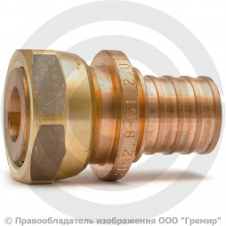Соединитель бронзовый для PE-X труб Дн 20-3/4" под плоское уплотнение с накидной гайкой RAUTITAN RX+ Rehau