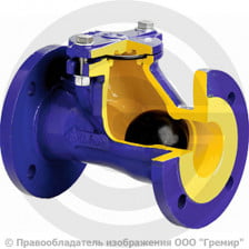 Клапан обратный шаровый чугунный фланцевый Ду-80 Ру-16 (Т<80°С) шар алюминий+NBR D-022 ABRA