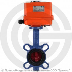 Затвор дисковый поворотный межфланцевый Ду-300 Ру-16 EPDM с чугунным диском Tecofi VPI4448-N24EP с электроприводом Nutork 230В
