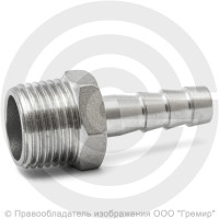 Штуцер под шланг "елочка" нержавеющий AISI 304 Ду 15-15мм (1/2"-15мм)