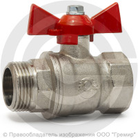 Кран латунный Ду-32 (1 1/4") Ру-40 ВР-НР (ВН-НАР) никель бабочка VALFEX 11Б27фт1М Кран латунный Ду-32 (1 1/4") Ру-40 ВР-НР (ВН-НАР) никель бабочка VALFEX 11Б27фт1М