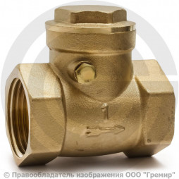 Клапан обратный поворотный латунный Ду-25 (1") Ру-40 ВР (ВН) (Т<100°С) латунь+EPDM Aquasfera 3004