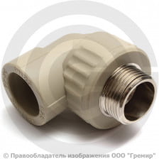 Угольник PP-R комбинированный серый НР (НАР) Дн 20-3/4" 90гр Wavin Ekoplastik